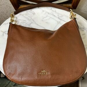 COACH Soft Pebble Leather Shoulder Bag Leather Purse Handbag brown/cognac
